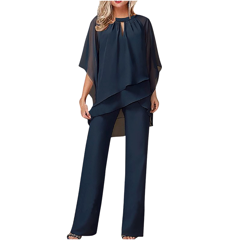 Jeannine | Conjunto de Blusa Camisera Asimétrica en Capas y Pantalón Amplio