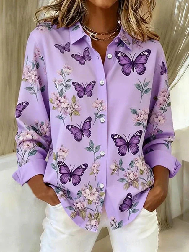 Ana María | Blusa con Estampado de Mariposas y Botones