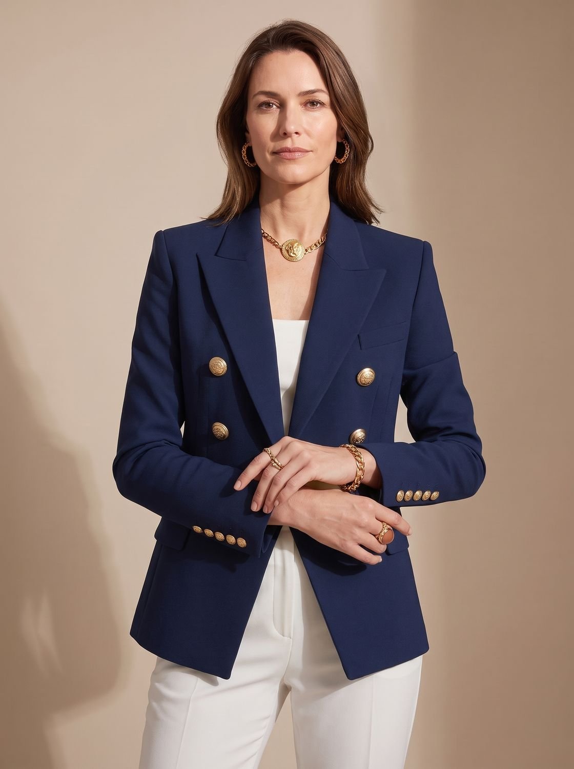 Marianne | Blazer Cruzado Entallado con Botones Dorados